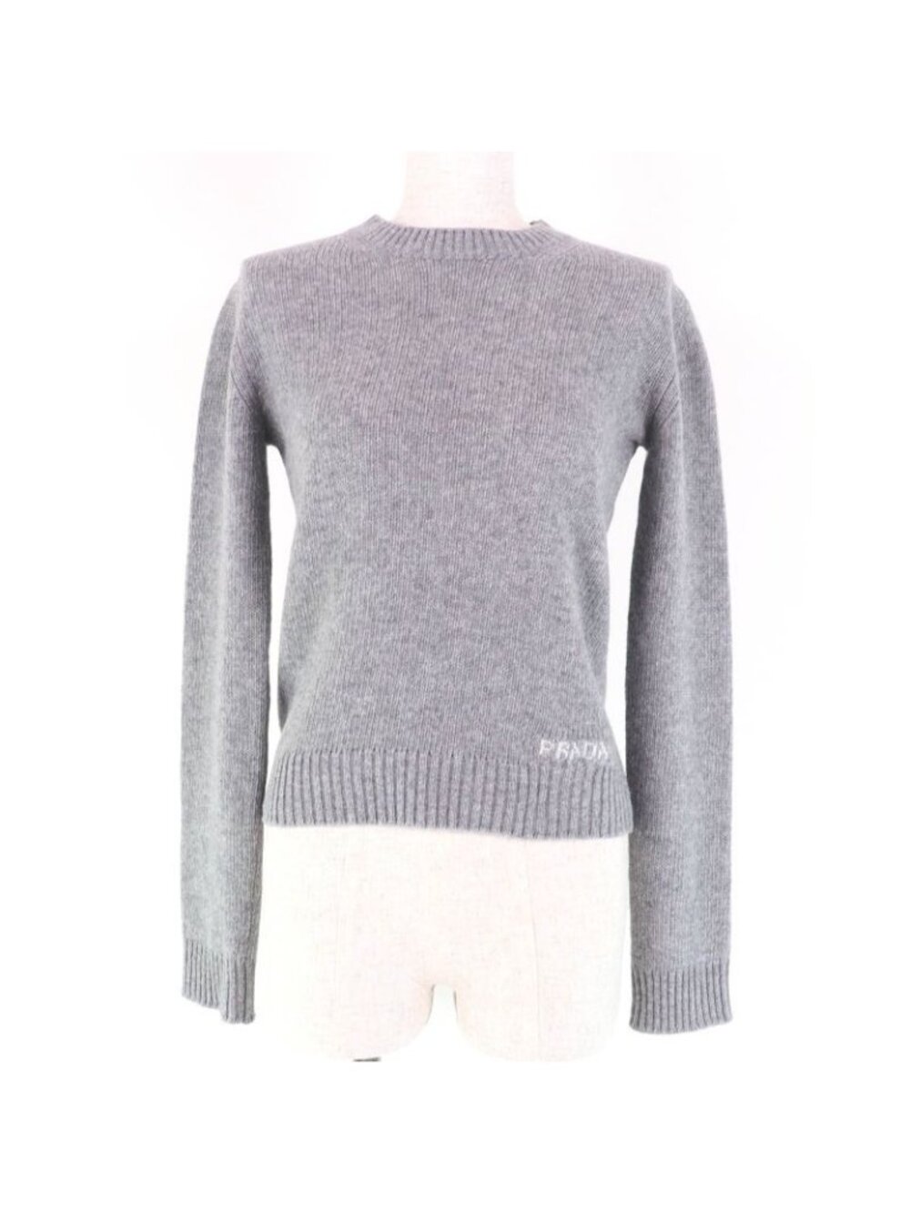 Prada 2021 P24 M2 H Virgin Wool Cashmere Blend Logo Design Long Sleeve Knit Top